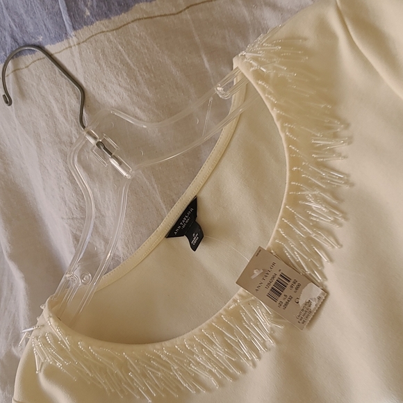 Ann Taylor Winter White Beaded Round Neck 3/4 Sleeves Blouse Size S - Picture 6 of 6